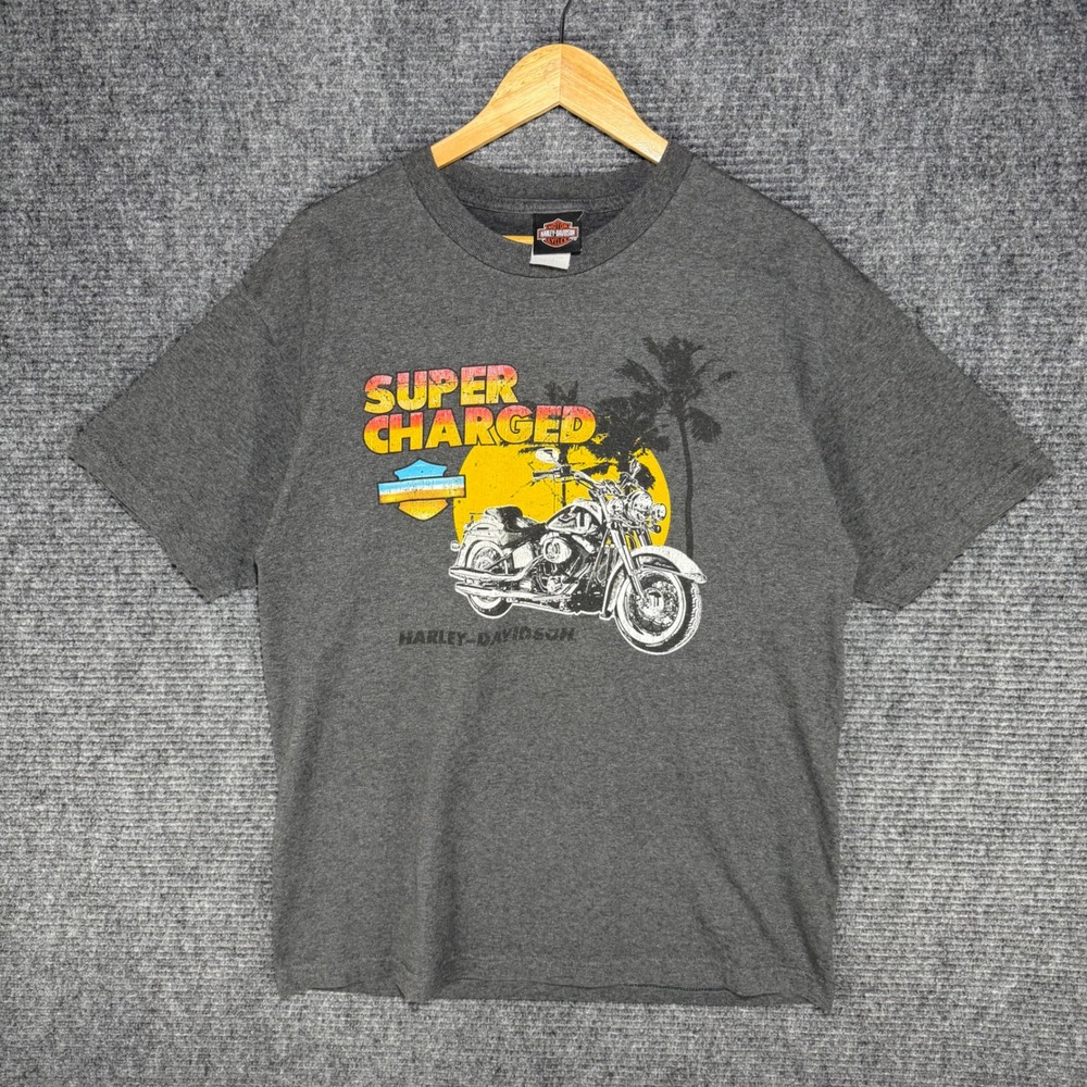 Harley-Davidson Super Charged Las Vegas Nevada Graphic T-Shirt Gray Mens L